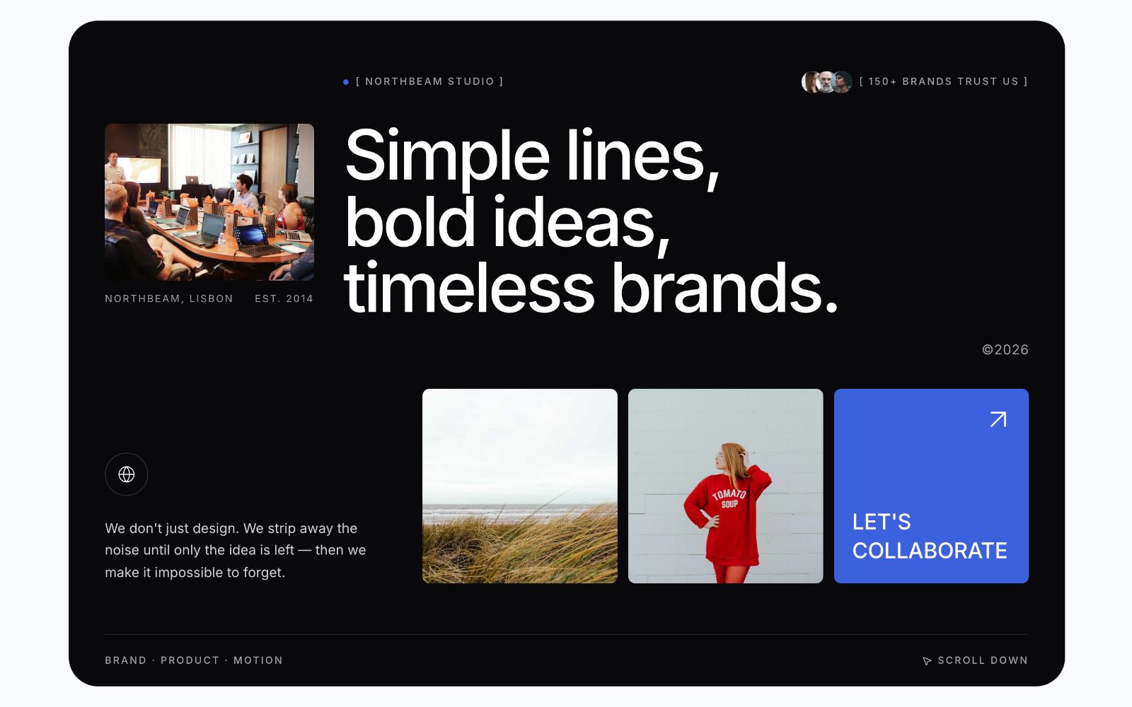 An example screen made with Atomix for a creator website