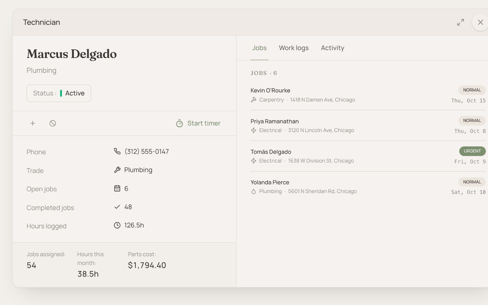 An example screen made with Atomix for an HR