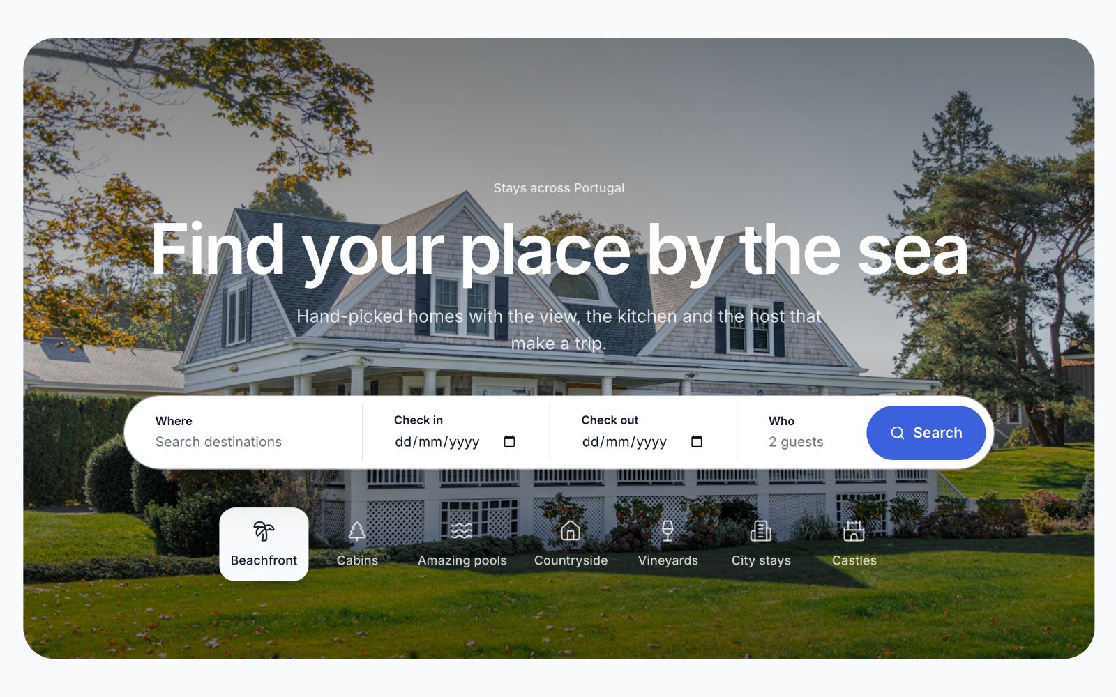 An example screen made with Atomix for a hotel website